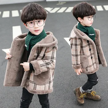

Explosion models 3-10 year baby coat autumn and winter models boys casual woolen coat fashion thick plaid children coat tide