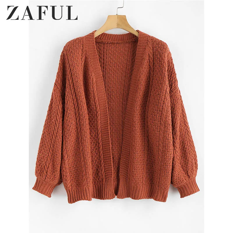 

ZAFUL Lantern Sleeves Chunky Cardigan Autumn Sweater Cardigans Women Knitted Sweaters Jumpers Casual Loose Ladies Tops Outwear