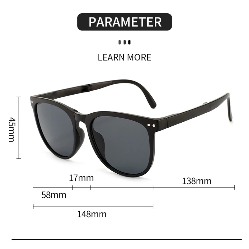 Elbru Foldable Sunglasses Lightweight Fashion Ultraviolet-proof Sunshade Sunglasses UV400 and Leather Round Glasses Storage Bag big square sunglasses