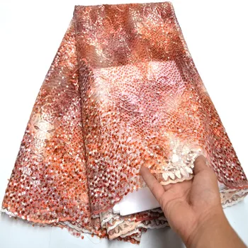 

Hot selling french lace fabric High quality african lace fabric with sequins embroidery mesh tulle fabric 5 yard