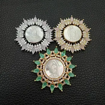 

2pcs Mop white shell Virgin Mary CZ Micro Pave heart Pendant chain necklace 17.5''