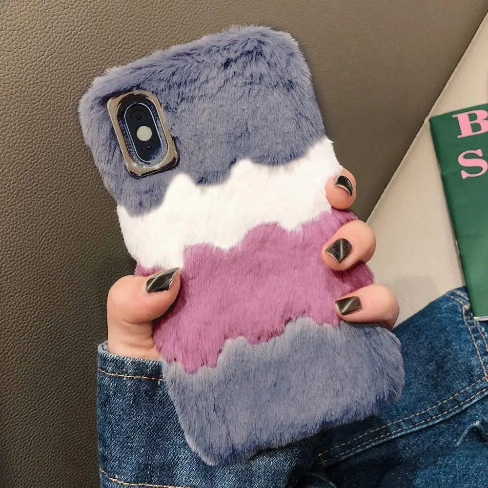 LAPOPNUT for Iphone 11 Pro Xr Xs Max X 8 7 Plus 6 6s 5 5s SE Golden Rabbit Fur Furry Phone Case Hairy Soft Plush TPU Back Cover | Мобильные