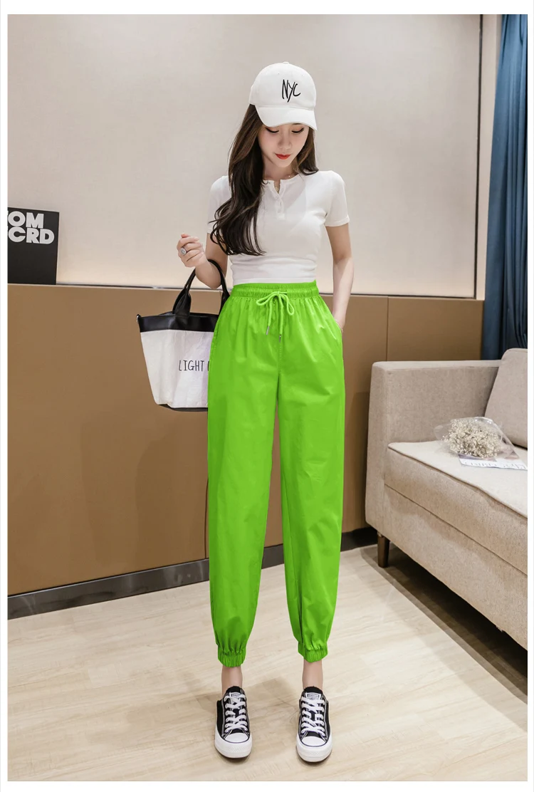 Jielur Trousers Women Solid Color Elastic Waist Candy Color Autumn Pants New Chic Sweatpants Pantalon Femme Roupas Slim Pants