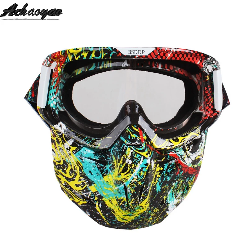 Винтажные мотоциклетные очки okulary Moto шлем очки ретро gafas Съемная модульная маска рот фильтр очки для мотокросса óculos - Цвет: 12