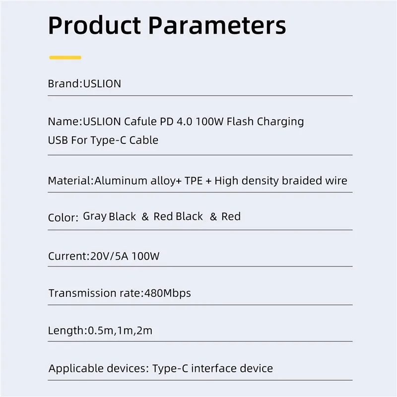 USB кабель USLION PD 100 Вт для быстрой зарядки 2 м Type C Xiaomi Samsung S9 быстрая зарядка 4 0 MacBook Pro