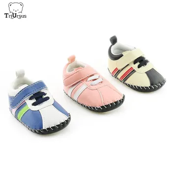 

Brand New Baby Boys Girls First Walkers Pink Blue Baby Prewalker Shoe Rubber Sole Anti-Slip Infant Newborn Baby PU Leather Shoes