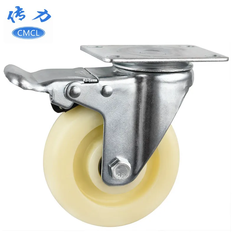 

4 Pcs/Lot Casters 5-inch Universal Wheel With Brake Medium-sized Double Bearing Flat Steering Loading Nylon Caster