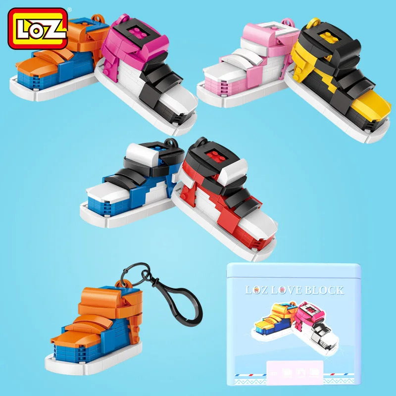 

LOZ 1212-1214 Mini Educational Assembled Toys Adult GIRL'S Couples Gift Sneakers Keychain Blind Box