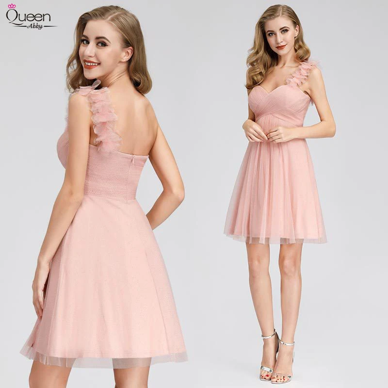 Vestidos cortos baile De bienvenida De color rosa brillante, Vestido elegante De un hombro con corte en A, para Vestido invitada a boda, novedad De 2020|Vestidos de graduación| -