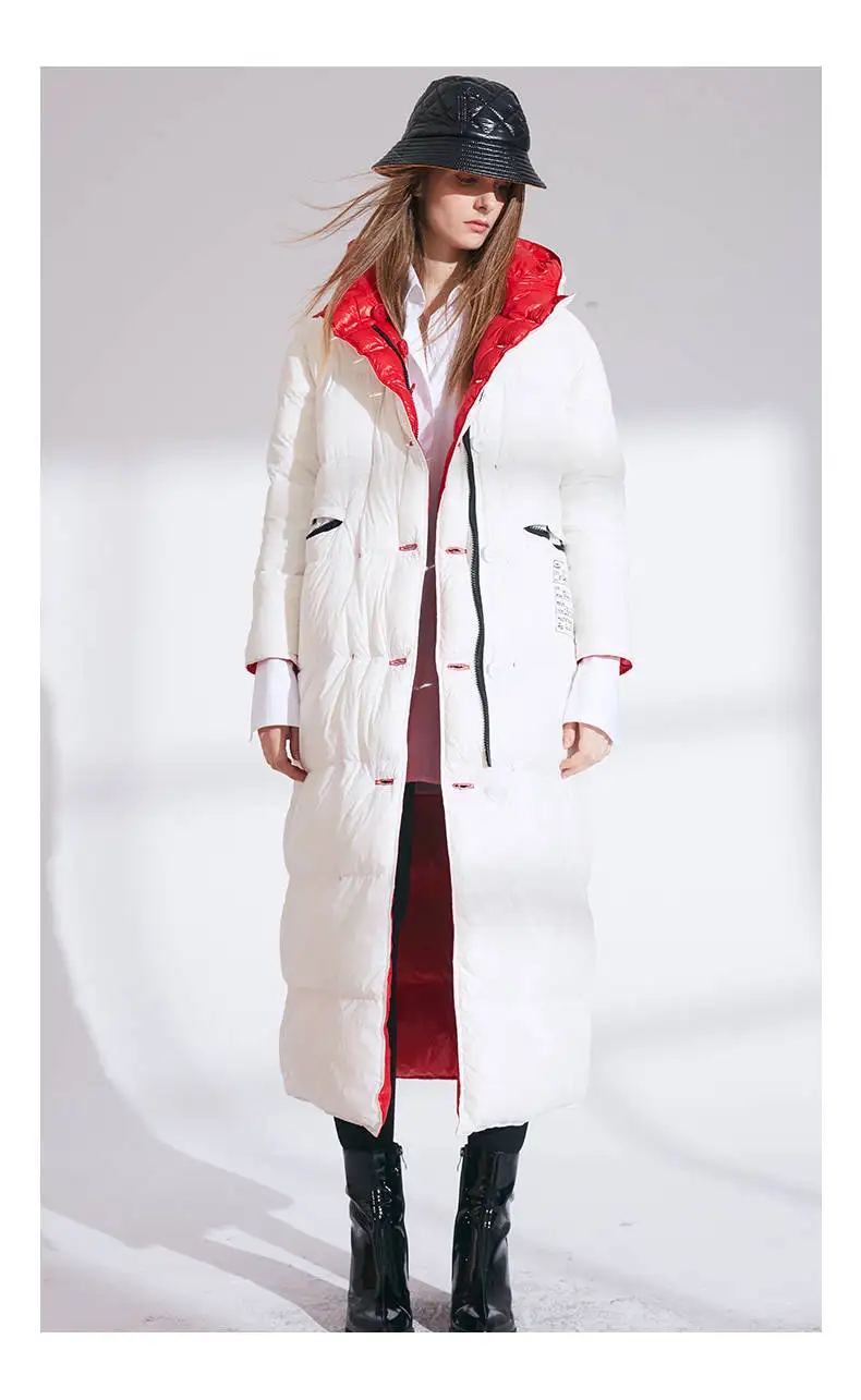 Bella philosophy, женский модный двойной размер, зимний теплый пуховик, женский длинный 90% белый пуховик, женский красный пуховик с капюшоном, верхняя одежда