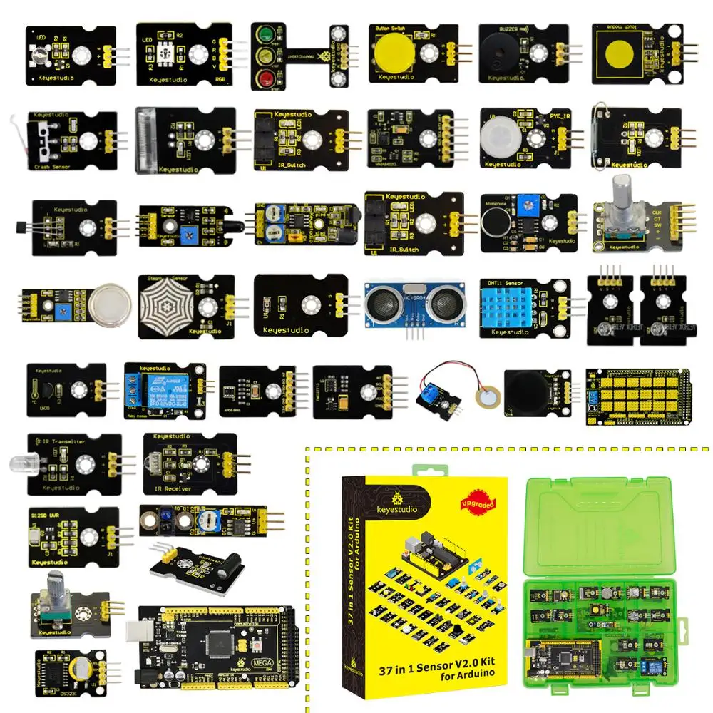 Comprar ¡2019 nuevo! keyesstudio nuevo Kit de iniciación de Sensor V2.0 37 en 1 caja con (Mega 2560 Board) para Arduino Kit