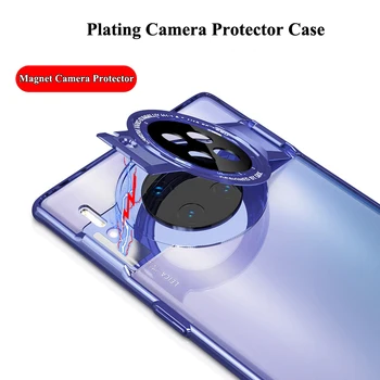 Перейти на Алиэкспресс и купить Для Huawei Mate 30 Pro Mate 30 5G роскошное покрытие для чехла жесткий прозрачный магнит защита для камеры подставка держатель задняя крышка Funda