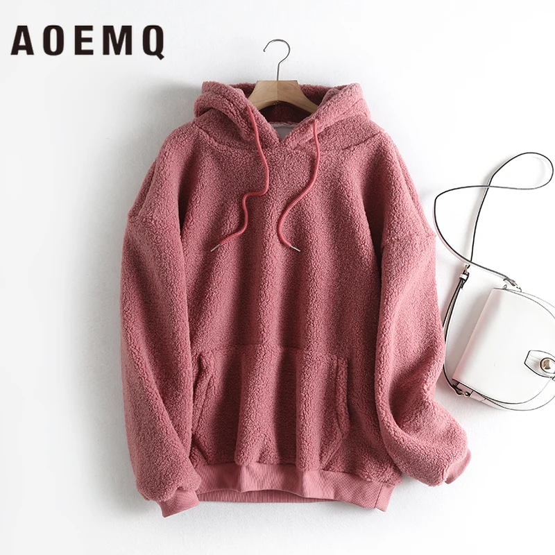 AOEMQ, модные толстовки, Женский свитшот, пуловер, топы, мягкая овечья шерсть, теплая зимняя толстовка, рождественский подарок, женская одежда