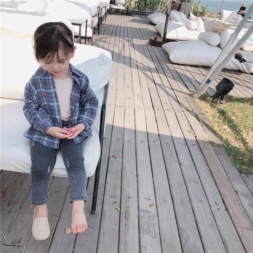 Autumn New Style Korean-style Childrenswear Men And Women Child Baby Plaid Casual Shirt Versatile Shirt