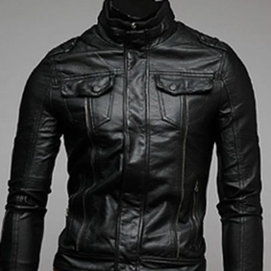 Zogaa/мужская куртка из искусственной кожи, мотоциклетная куртка с воротником-стойкой, однотонная приталенная куртка и пальто из искусственной кожи, повседневная ветрозащитная