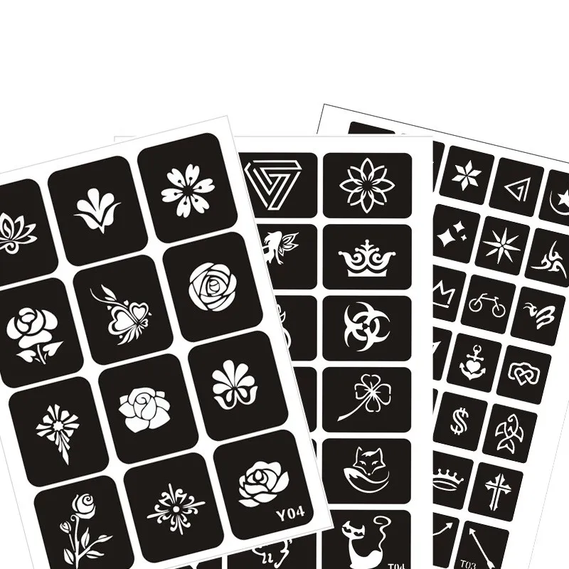 

300pcs / Lot template reusable sticker tattoo stencil, painting template spray gun flash finger henna mold set Al tattoo pigment
