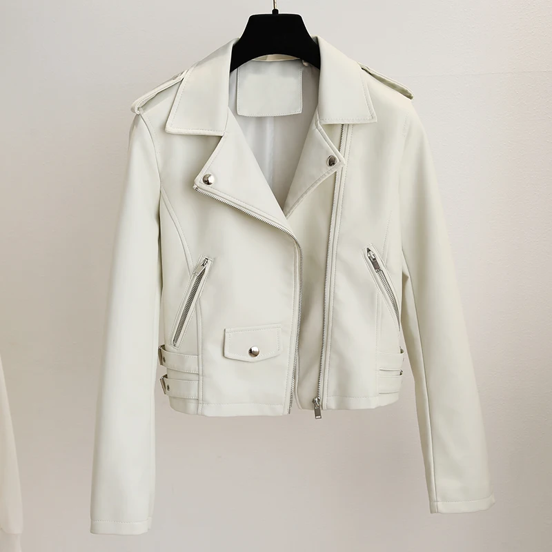 white short leather jacket