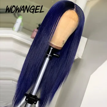 

Wowangel 180% Density Brazilian 13x6 Blue Colored Glueless Lace Front Human Hair Wigs With Baby Hair Pre Plucked For Black Women