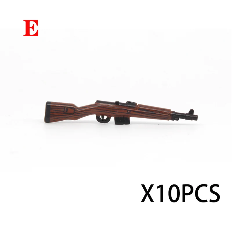 Новинка, 10 шт./лот, MOC, военное оружие, деревянные зерна, пистолеты, аксессуары, строительные блоки, армейский солдат, аксессуары, пистолет, аксессуар, кирпичные игрушки - Цвет: E