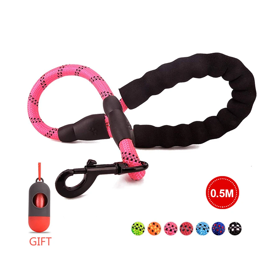 Сильный Светоотражающий Поводок для собак, нейлоновая веревка, поводок для бега, Трекинговые поводки с удобной мягкой ручкой, прочный канат - Цвет: 0.5M pink