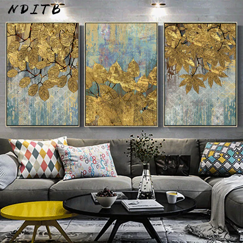 

Contemporary Art Golden Tree Leaf Canvas Poster Abstract Wall Art Print Modern Style Painting Nordic Home Decoration Picture
