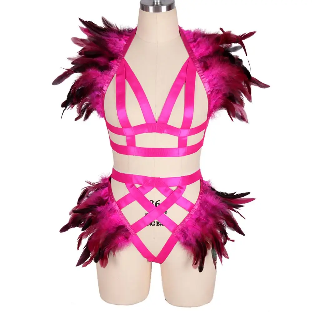 Harajuku Feather 1 комплект бюстгальтер укороченный топ сексуальное белье нижнее трусы