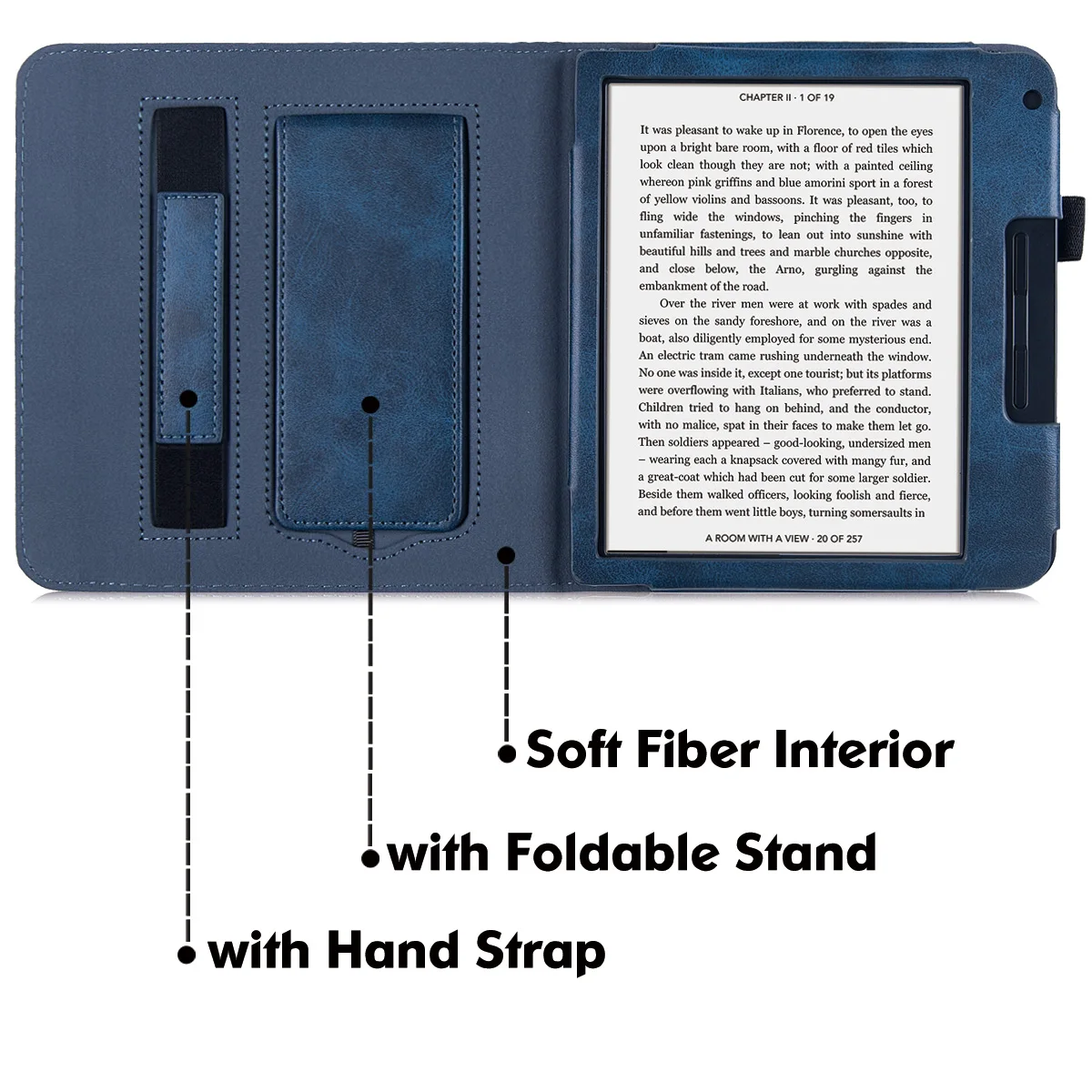 Stand Case for Kobo Libra 2 eReader (2021 Released,Model N418) - Premium PU Leather Sleeve Cover with Hand Strap/Auto Sleep/Wake touch pen for android