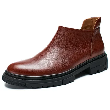 

Chelsea boots mens cowboy boots mens High Quality Genuine Leather autumn winter British retro men shoes cowhide steel toe boots