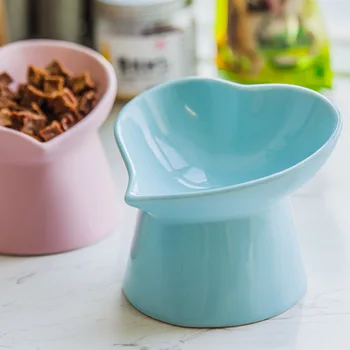 

Pet Bowl Ceramic Bowl Cartoon Cute Solid Color Heart Shaped Bowl Pet Cat Dog Pet Drinking Diet Dual-use Bowl Pet Supplies