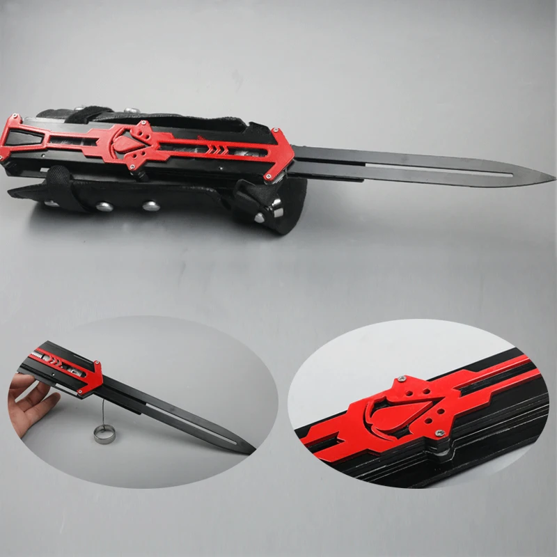 Red Assassin's Creed Hidden Blade Cosplay Alloy 1:1 Sleeve Arrow Catapult Props 