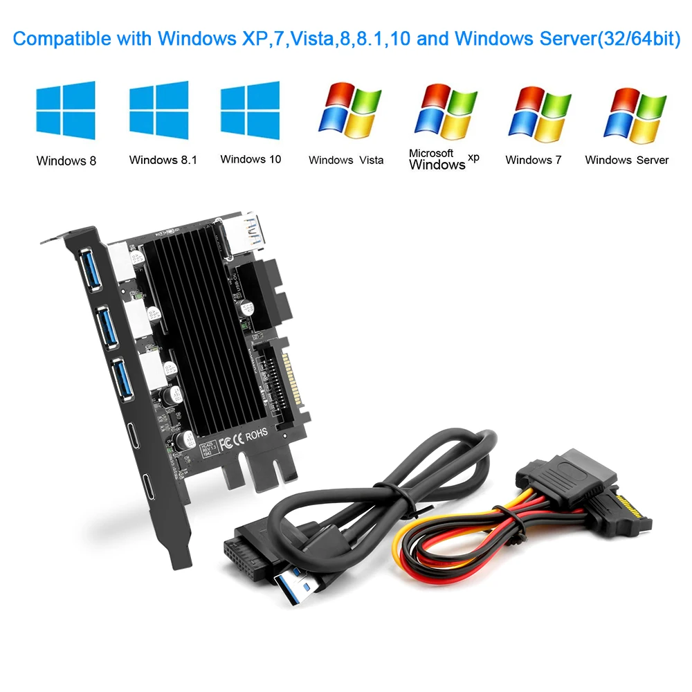 Rocketek USB 3,0 type c PCI-E плата расширения 5 портов адаптер внешний контроллер Express 19 pin кабель SATA разъем питания шнур