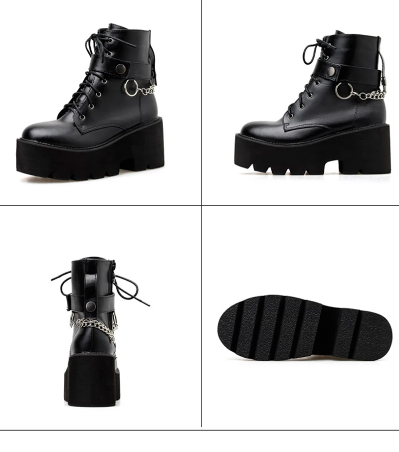 ELVIRAS; Новинка; пикантные женские кожаные осенние ботинки с цепочкой; обувь на платформе в готическом стиле; цвет черный, Панк; женская обувь высокого качества
