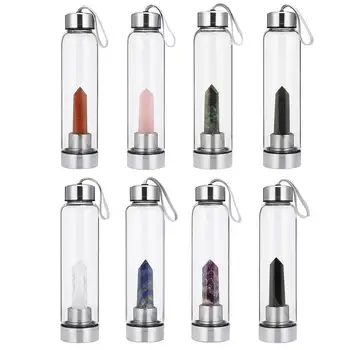 

Natural Quartz Crystal Energy Water Bottle Point Healing Obelisk Wand Elixir Quartz Crystal Glass Water Bottle Health Gifts