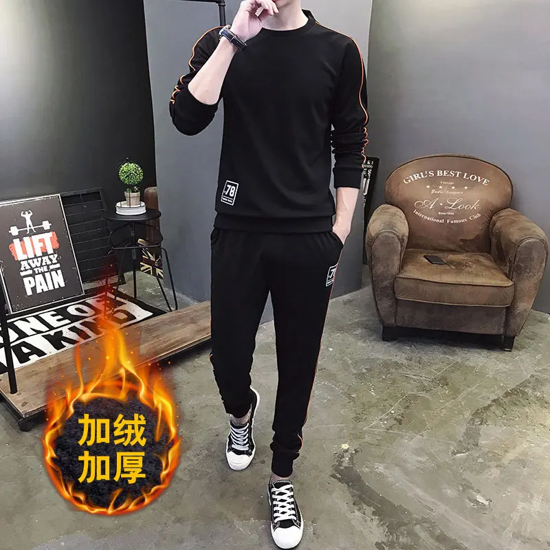 

MEN'S Sport Suit Spring And Autumn round Neck Sweater Two-Piece Casual Handsome Clothes Young MEN'S Trend Simple