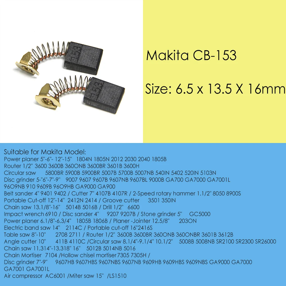 Makita CB153 Carbon Brushes for MT Series Makita M9400 100mm Belt Sander 