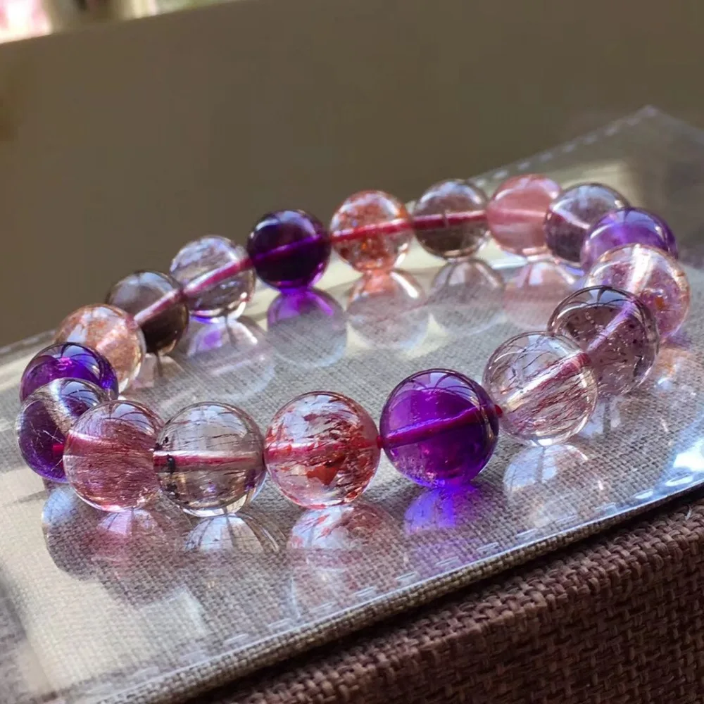 High Quality 11.5mm Natural Strawberry Quartz Seven Seven Bracelet For Women Men Clear Stone Round Beads Crystal Jewelry AAAAA