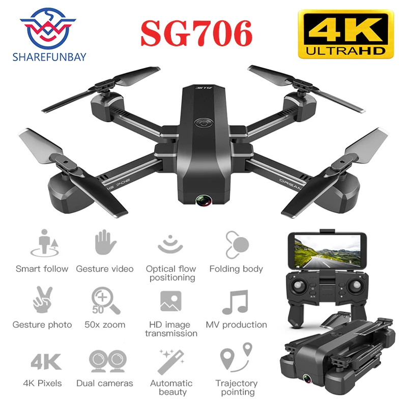 $35.41 SG706 drone 4K WiFi 1080p dual camera quadcopter optical flow stability height RC helicopter RC toy