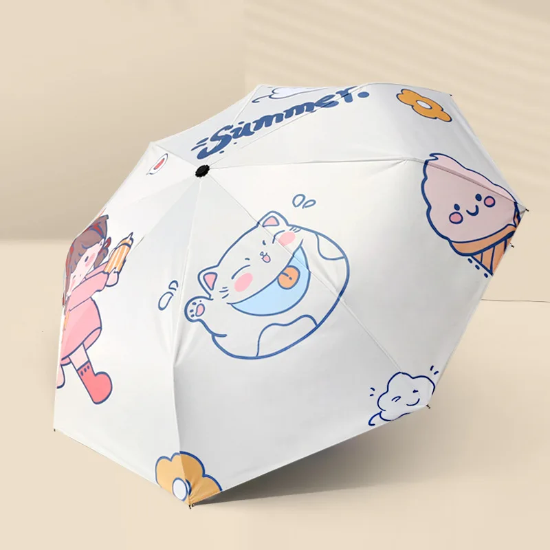 

Cartoon Umbrella Rain Women Folding Umbrellas Female Sunny Parasol Lovely Paraguas Travel Mini Pocket Umbrella Black Coating