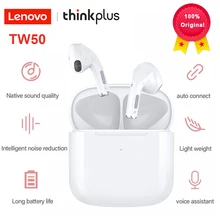 Lenovo سماعة رأس لاسلكية Thinkplus TW50 TWS ، سماعة رأس رياضية مزودة بتقنية البلوتوث 5.0 ، HiFi ، تقليل الضوضاء والتحكم باللمس