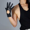 Guantes de cuero auténtico con pantalla táctil para mujer, de piel de oveja pura, 25cm, negro, botón hueco, sin espalda, ajustados, WZP42 ► Foto 3/6