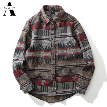 

Geometric Stripe Vintage Flannel Shirts Men Women Long Sleeve Harajuku Oversized Streetwear Harajuku Woolen Shirts Men Clothing