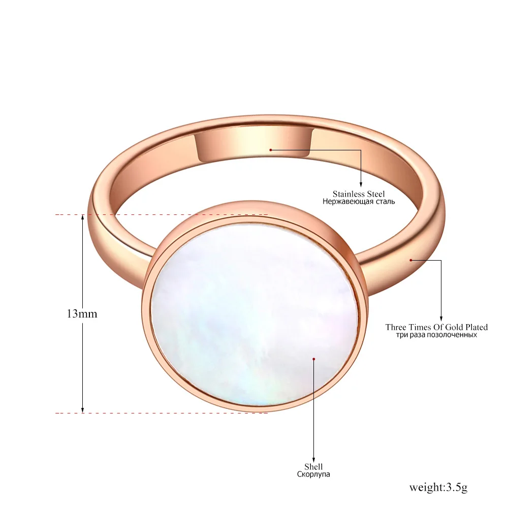 JeeMango Trendiger Party-Ring aus Titan-Edelstahl mit weißer Muschel, Roségoldfarben, originelles Design, Bohemia-Ring für Damen, R20051 – Detail 3