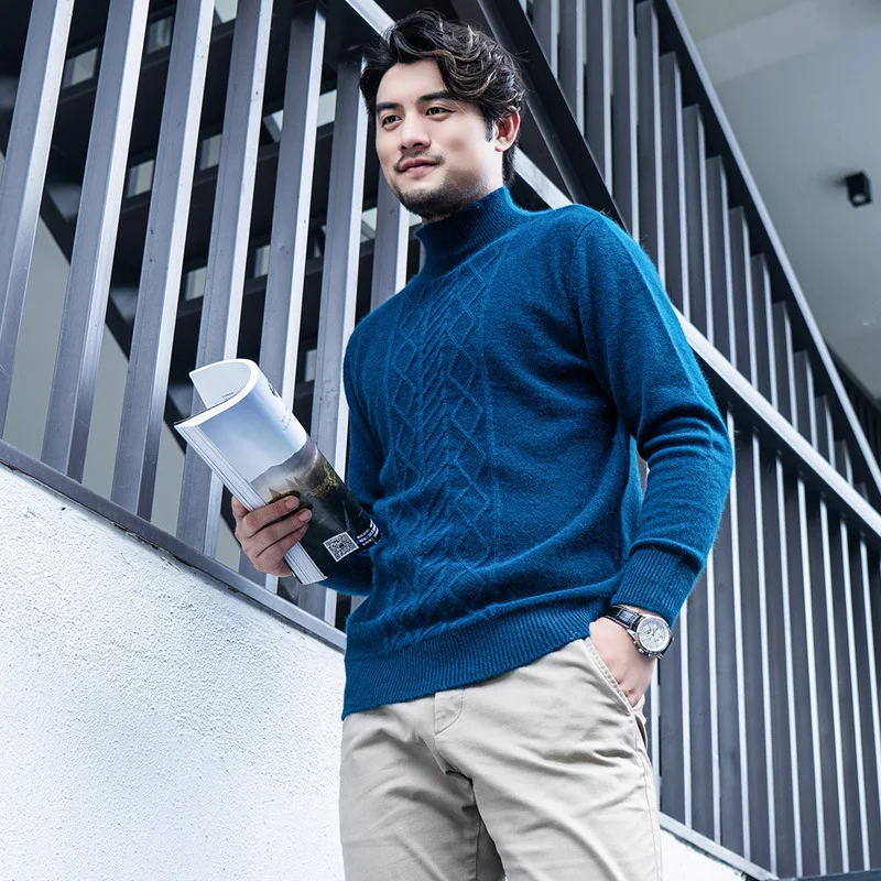 

2019 Autumn And Winter New Style Men Half-Turtle-Neck Rhombus Cable Knitting Sweater Korean-style Long Sleeve Woollen Sweater Kn