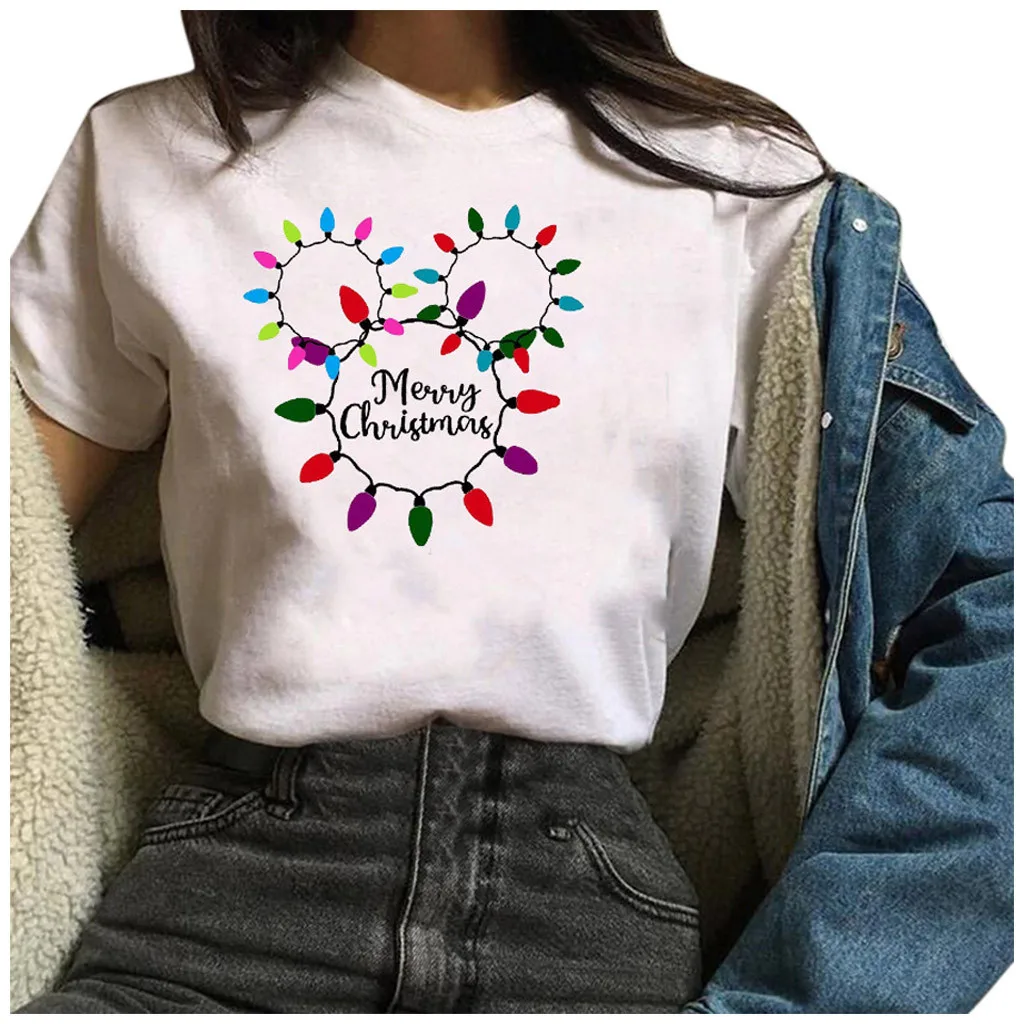 Женская рождественская Футболка с принтом Санта Клауса и лося женская модная