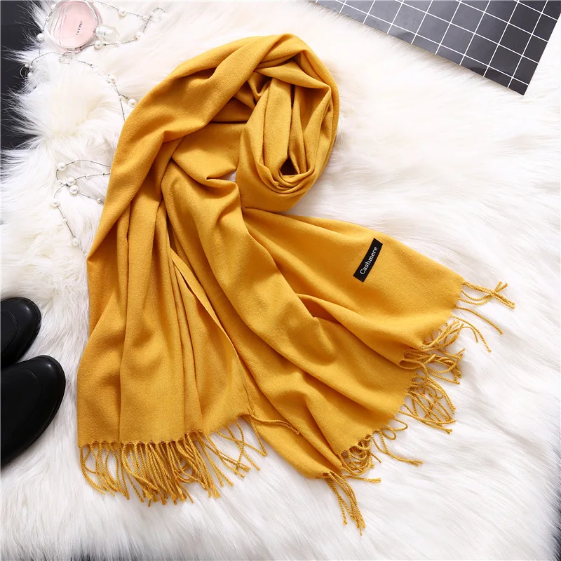 Luxury Brand Women soild color Cashmere Scarf winter long wool Pashmina Shawls and Wraps Female Foulard Hijab warm Head Scarves |