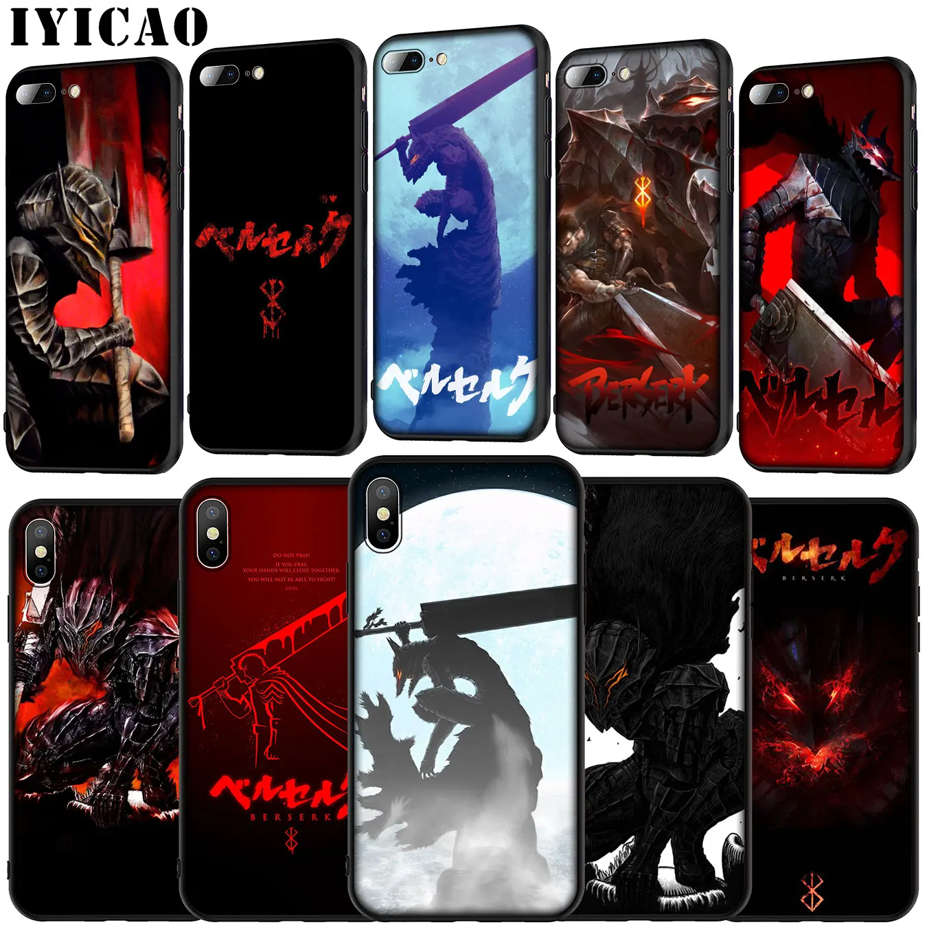 IYICAO berserk guts anime Soft Silicone Cover Case for iPhone 11 Pro XR X XS Max 6 6S 7 8 Plus 5 5S SE Black TPU Phone |