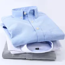 

Men's Dress Shirts Long Sleeve Solid Oxford with Left Chest Pocket High-quality Male Casual Regular-fit Tops Button Down Shirts