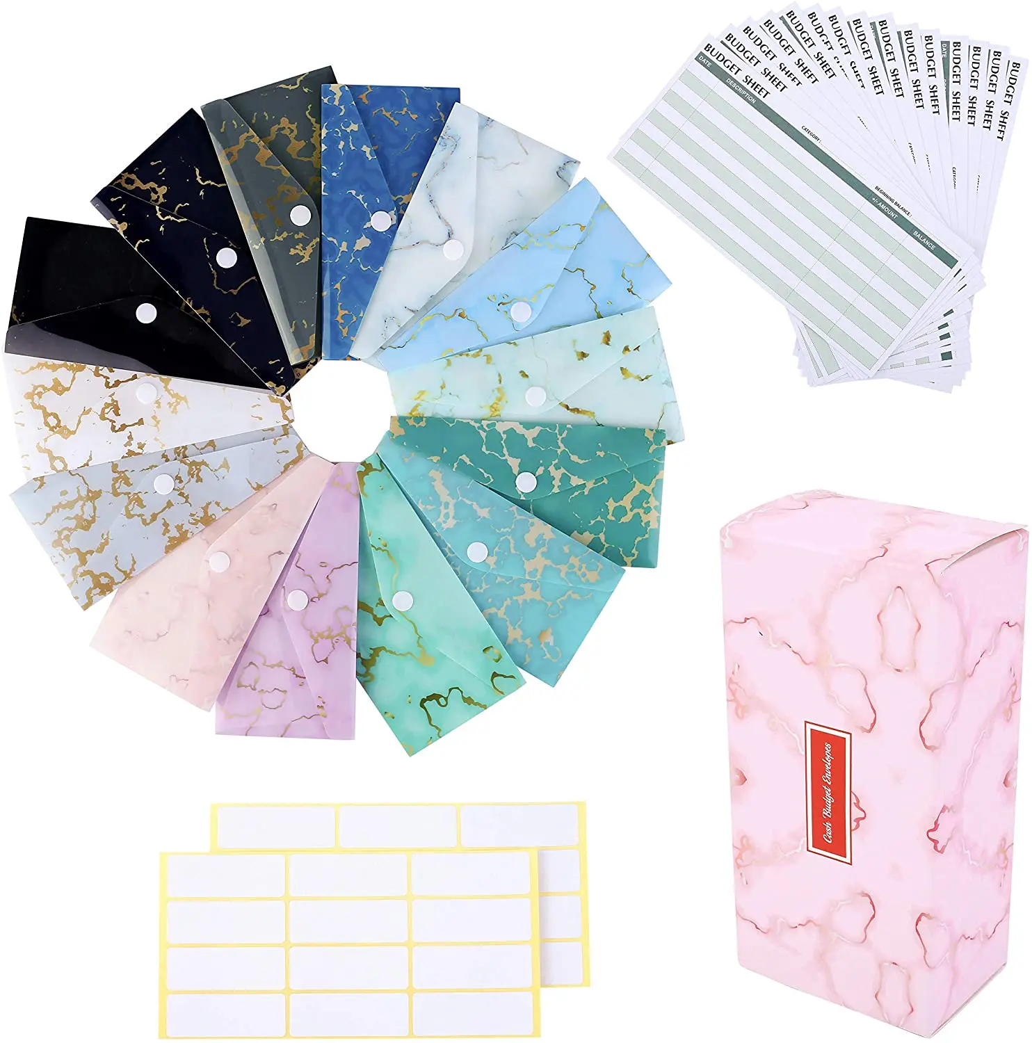 Cash Envelope System 15 Pack Waterproof Reusable Plastic Budget Envelopes and Expense  Budget Sheets and 24 Bill  Stickers