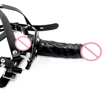 New Double-Ended Dildos Gag Strapon Open Mouth Dong Plug Head Harness Realistic Cock Penis SM Adult Games Sex Toys For Couples 6