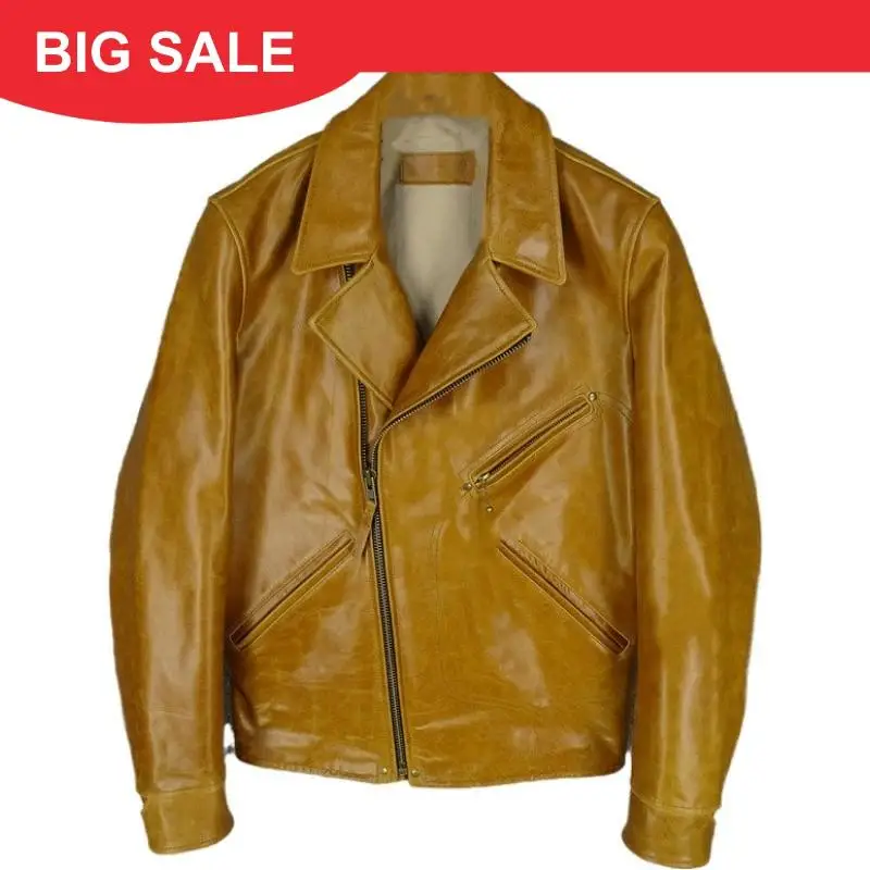 

2020 Light Brown Men American Casual Style Leather Jacket Large Size XXXXL Genuine Cowhide Spring Slim Fit Natural Leather Coat